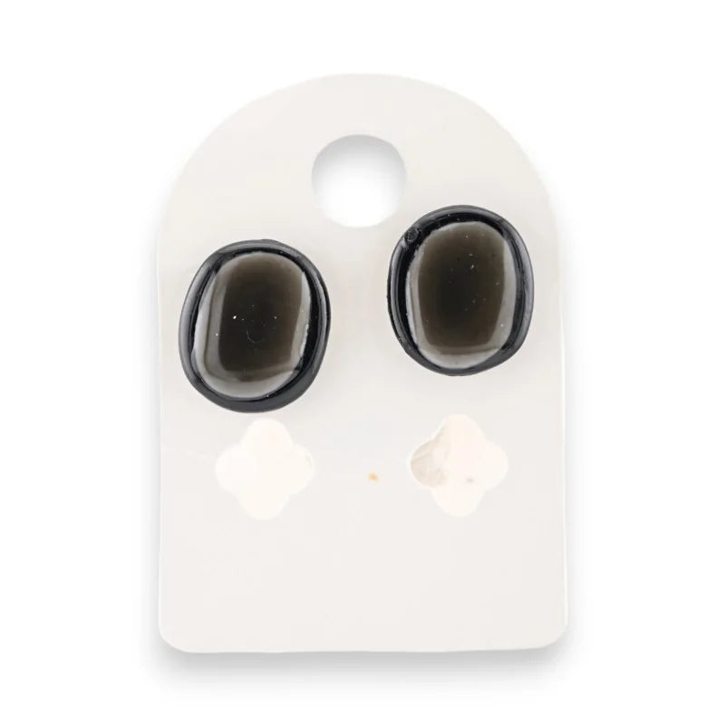 Boucles d'Oreilles Ovales Métal Noires et grises