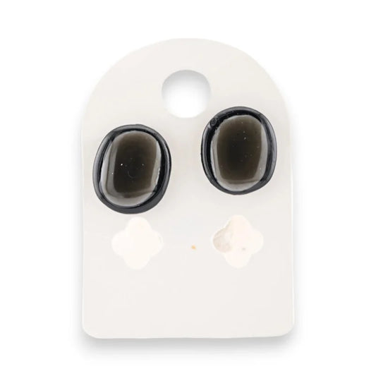 Boucles d'Oreilles Ovales Métal Noires et grises