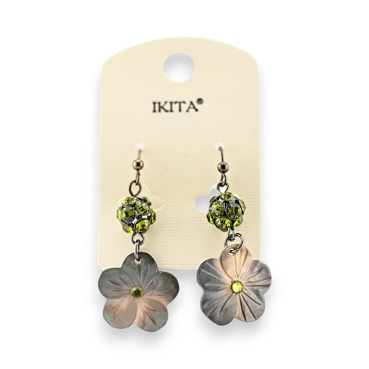 Boucles d'oreilles Fleur Nacre Ikita strass kaki