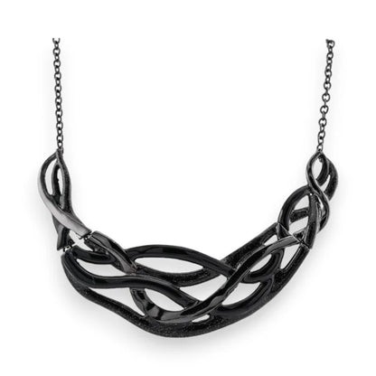 Collier semi-rigide torsadé en métal noir, design entrelacé moderne, bijou élégant...