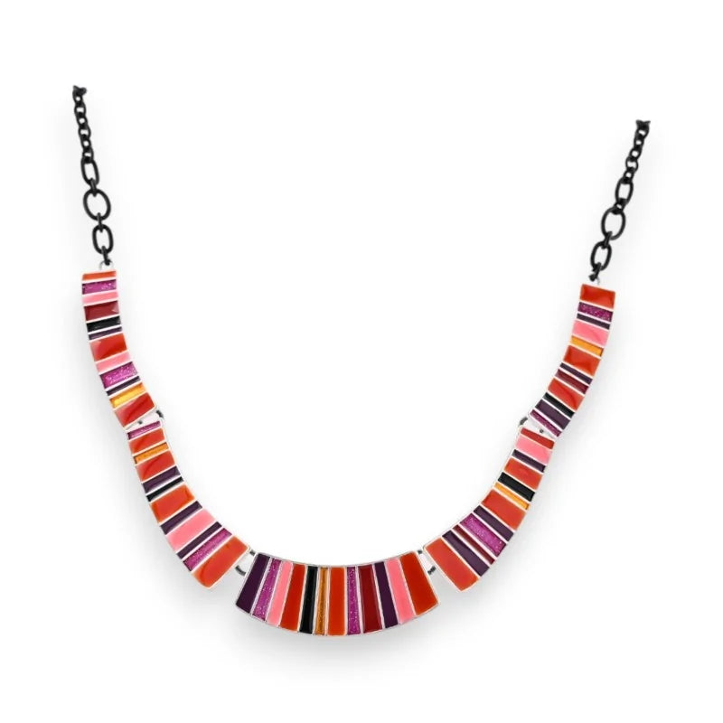 Collier semi-rigide Ikita multicolore avec perles rectangulaires en dégradé de couleurs