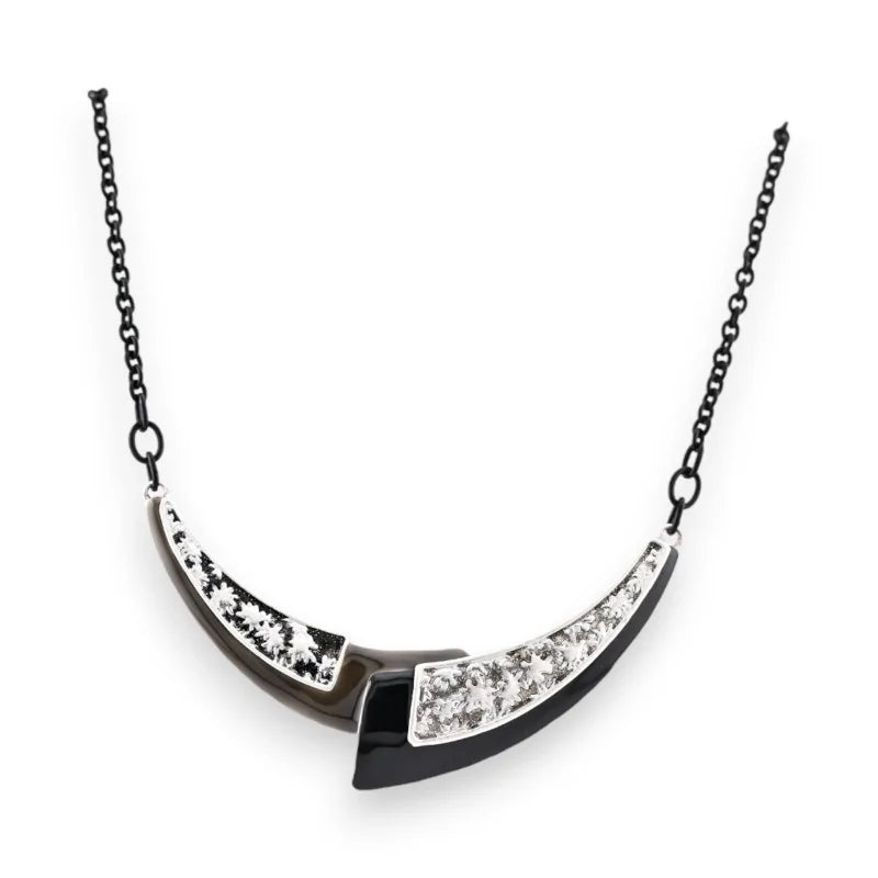Collier ras-de-cou en métal noir avec pendentif géométrique orné de cristaux brillants