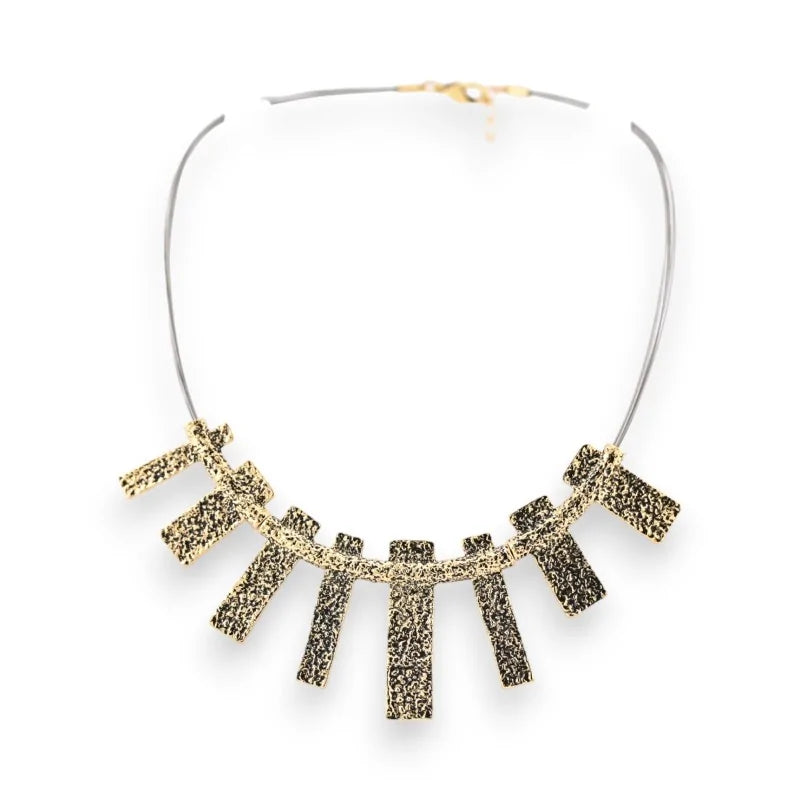 Collier ras-de-cou doré vieilli avec pendentifs rectangulaires texturés