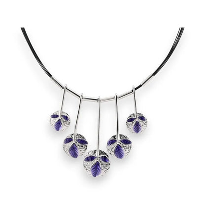 Collier argenté avec pendentifs feuilles violettes Ikita sur cordon noir