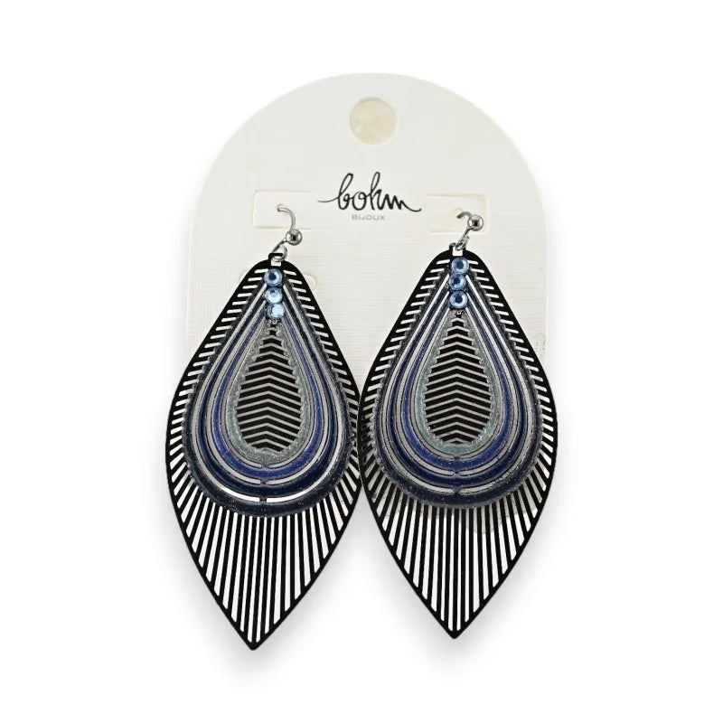 Boucles d'oreilles feuilles nuances bleu de chez Bohm