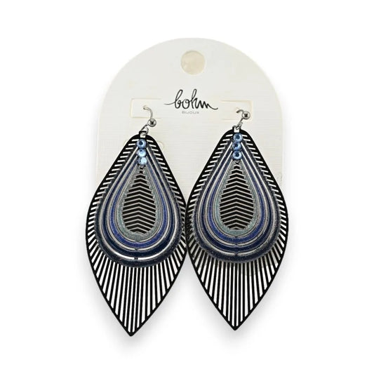 Boucles d'oreilles feuilles nuances bleu de chez Bohm