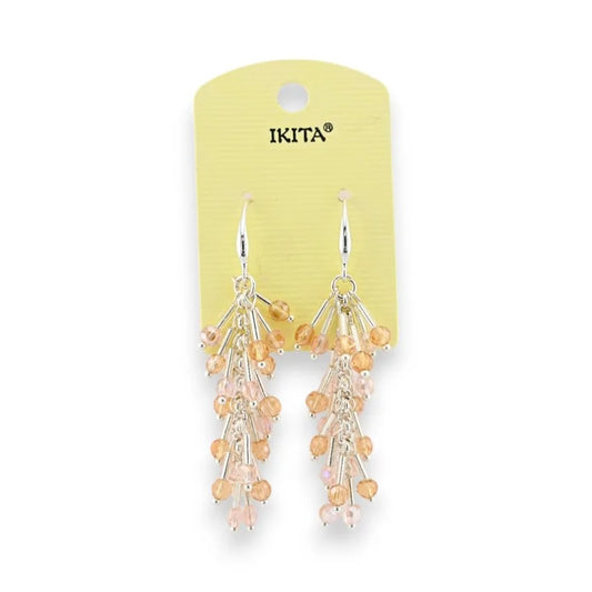 Boucles d'oreilles cascade de perles beige rose de chez  Ikita