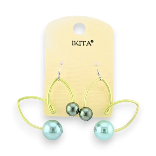 Boucles d'Oreilles Ikita perles nuances vertes