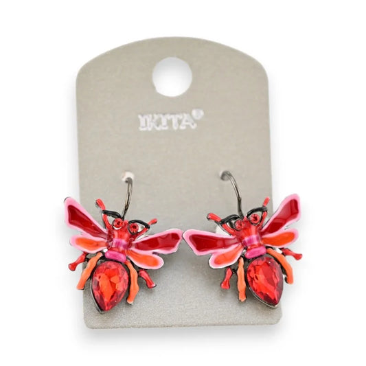 Boucles d'oreilles insecte strass rouge de chez Ikita