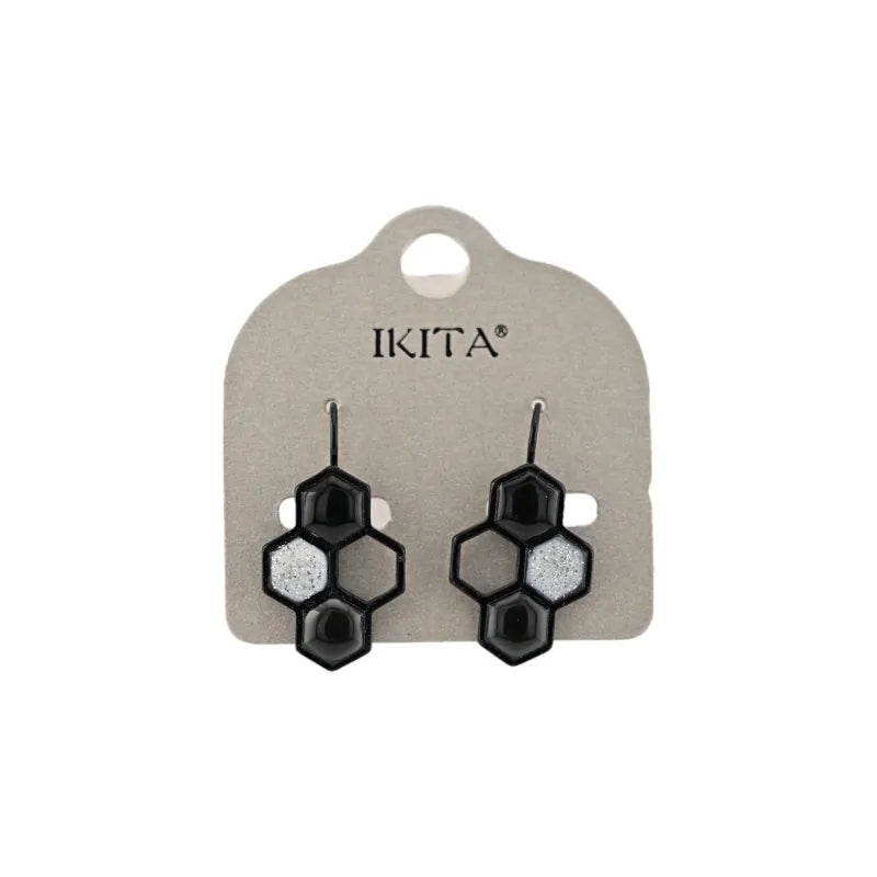 Boucles d'oreilles Alvéoles noires et argentées de chez Ikita