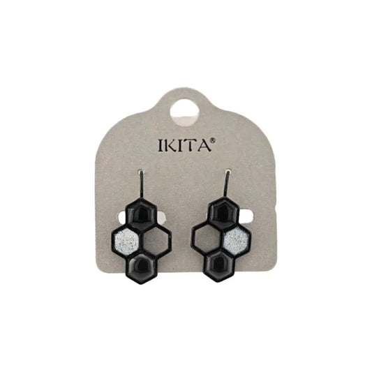 Boucles d'oreilles Alvéoles noires et argentées de chez Ikita