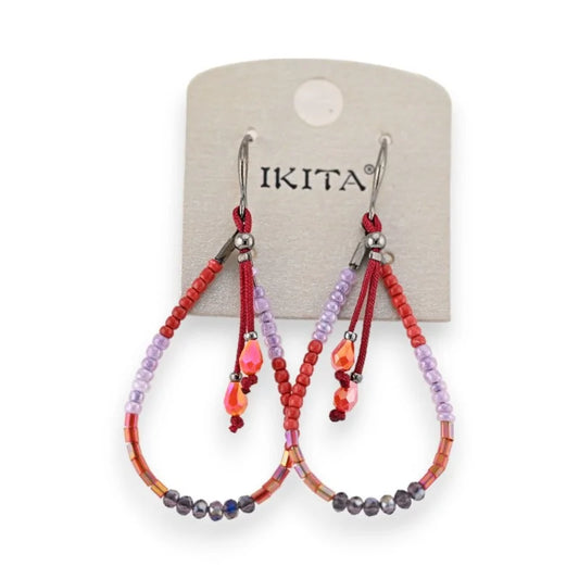 Boucles d'oreilles pendantes Ikita perles rouges et lilas