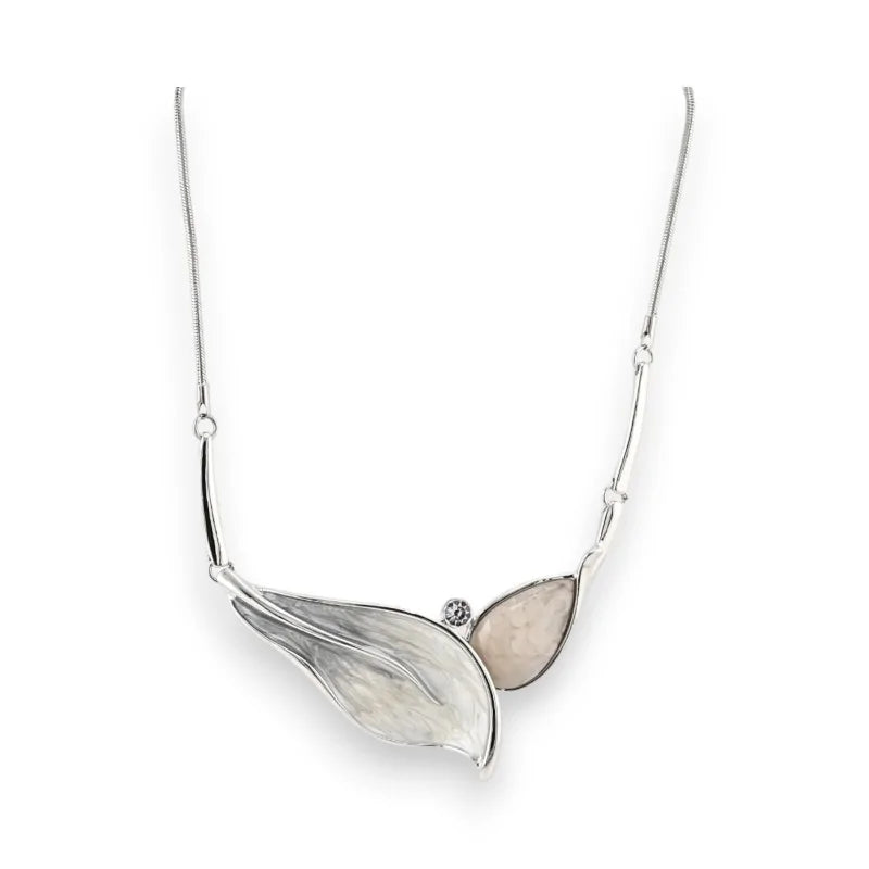 Collier argenté avec pendentif en forme de feuilles patinées grises, bijou fantaisie ...