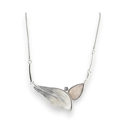Collier argenté avec pendentif en forme de feuilles patinées grises, bijou fantaisie ...