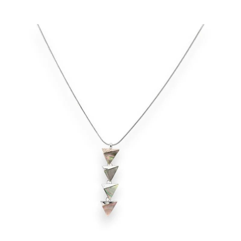 Collier argent avec pendentif de 4 losanges géométriques en nacre et métal argenté