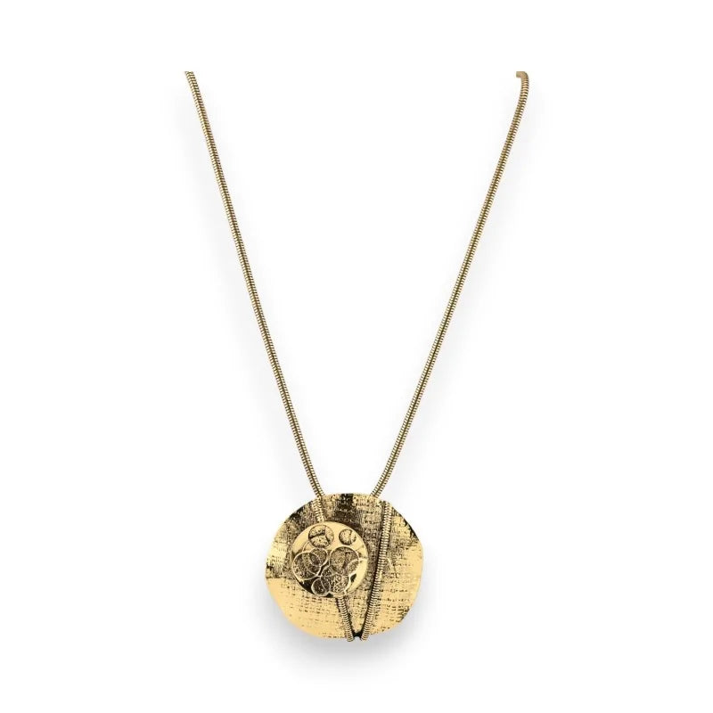 Collier avec pendentif rond doré vieilli à motif géométrique en relief sur chaîne ...