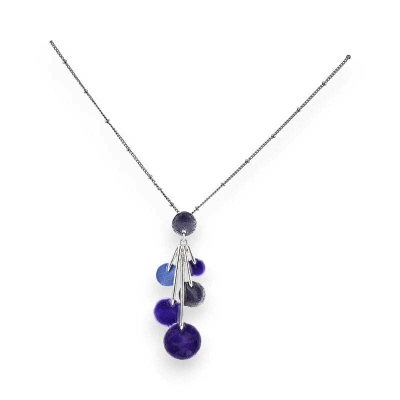 Collier argenté avec pendentif grappe de perles violettes et bleues, bijou élégant I...