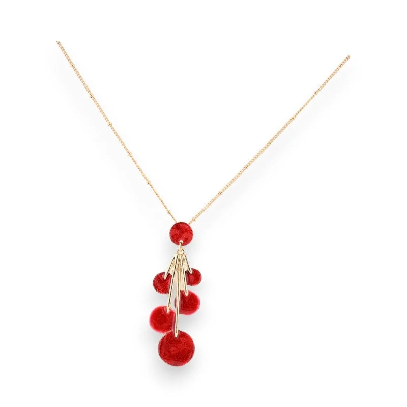 Collier doré avec pendentif en grappe de boules rouges, bijou élégant et coloré