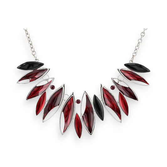 Collier Fantaisie Argenté Ikita  feuilles Bordeaux
