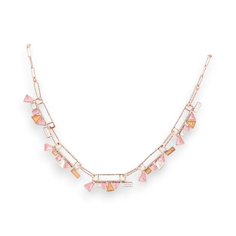 Collier fin délicat avec pendentifs géométriques pastel rose et pêche sur chaîne d...
