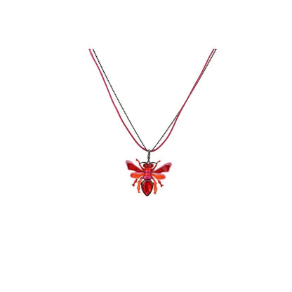 Collier pendentif insecte rouge cristal, chaîne fine double, bijou fantaisie Ikita