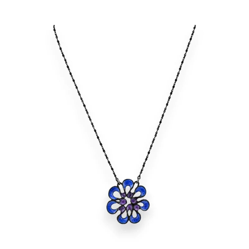 Collier pendentif fleur bleue délicate sur chaîne fine, bijou élégant style Ikita