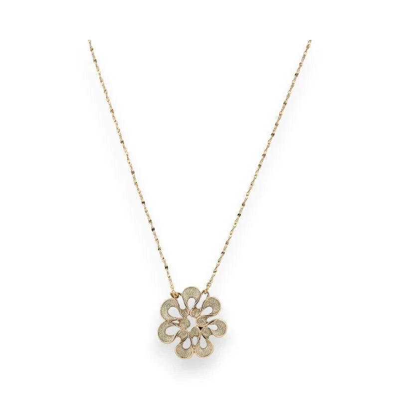 Collier doré avec pendentif fleur blanche à paillettes, chaîne fine, bijou élégant...
