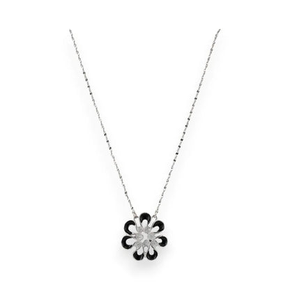 Collier pendentif fleur argenté et noir Ikita sur chaîne fine, bijou élégant et mod...