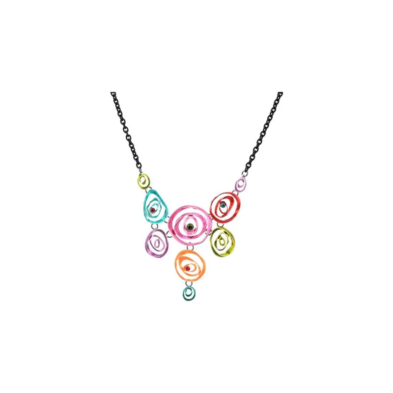 Collier fantaisie médaillon design multicolore Ikita avec cercles colorés sur chaîne...