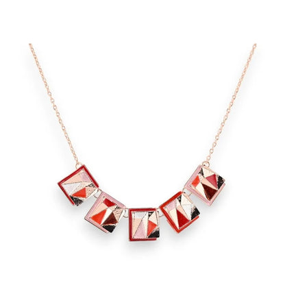 Collier géométrique cuivré rosé avec pendentifs rectangulaires rouges et blancs, Ikita