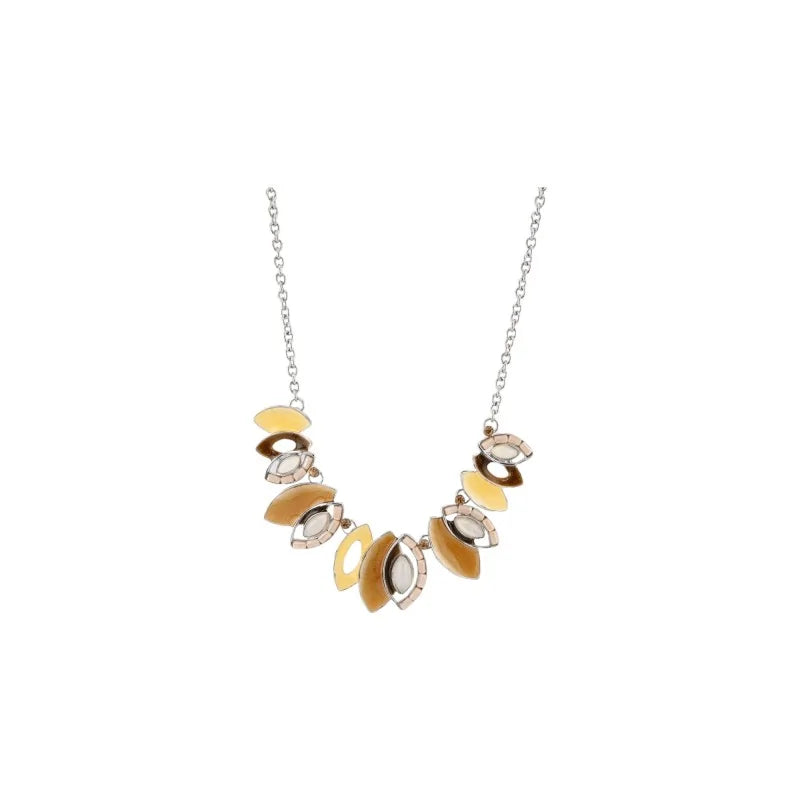 Collier fantaisie avec pendentifs en forme de feuilles d'automne dorées et argentées