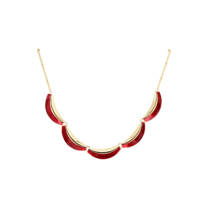 Collier fantaisie doré avec demi-lunes bordeaux, bijou élégant pour femme