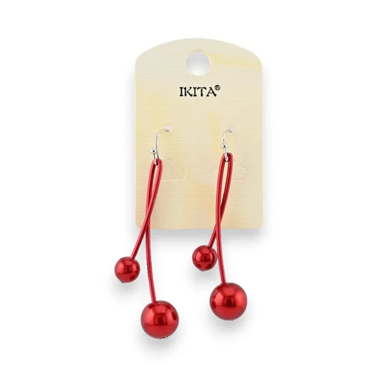 Boucles d'oreilles pendantes perles rouges de chez Ikita