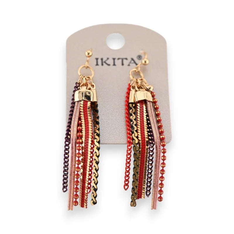 Boucles d'oreilles  chaînes rouge pendantes de chez Ikita