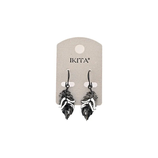 Boucles d'oreilles plume métal noir et blanc de chez Ikita