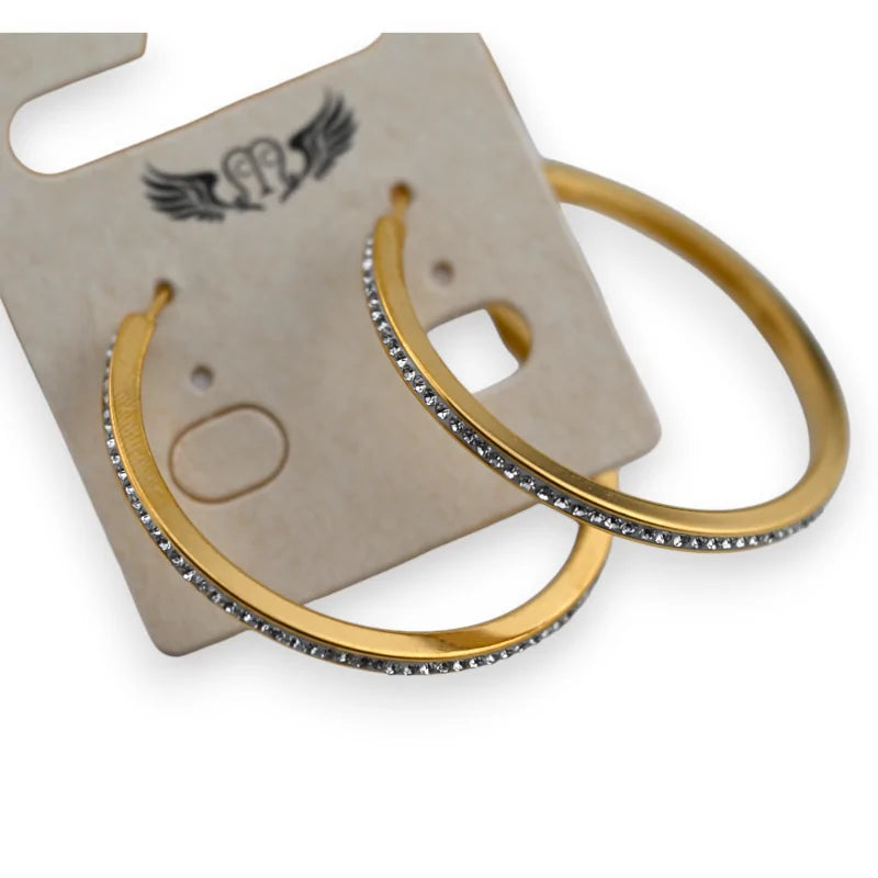 Boucle d'oreille acier doré créole strass fin