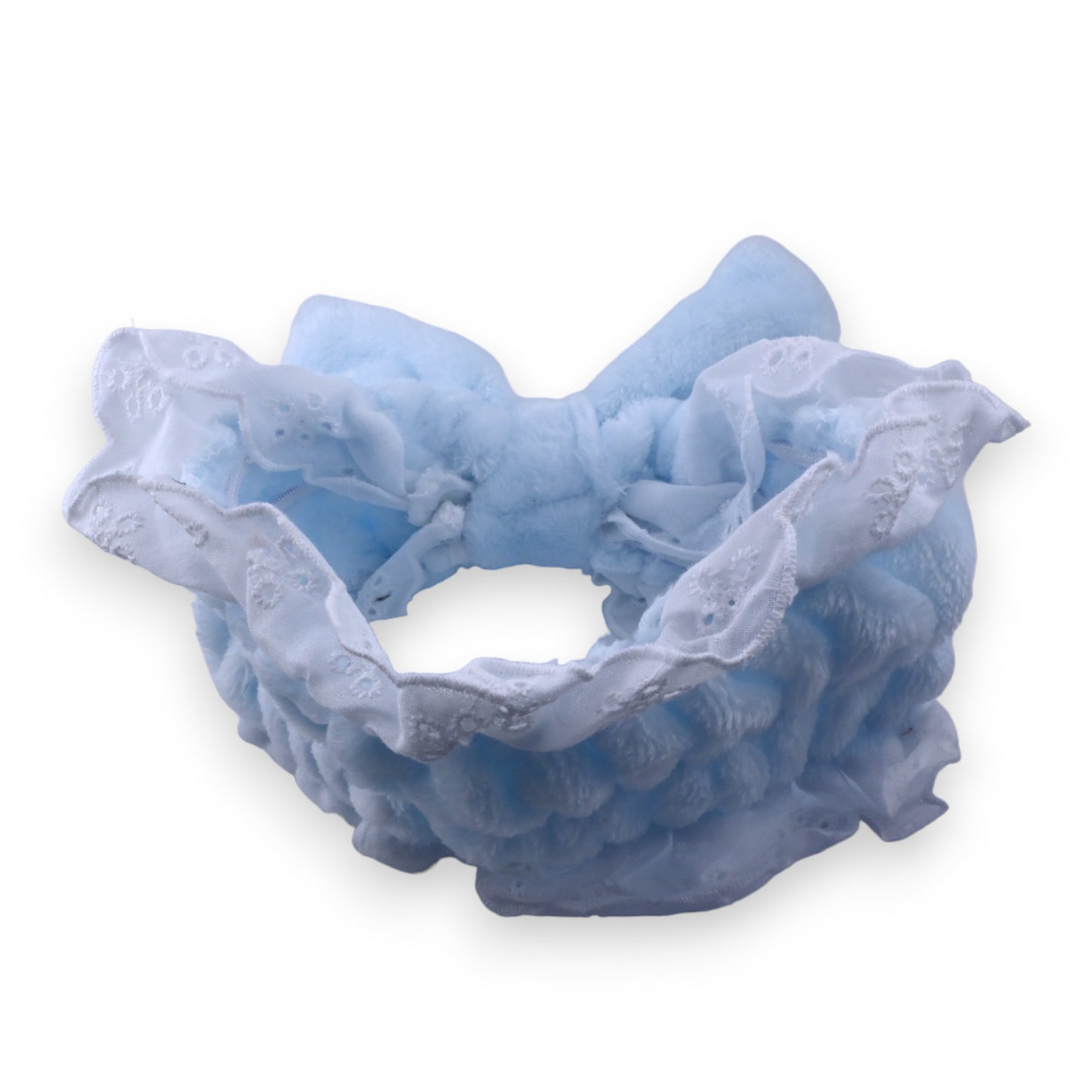 Bandeau à maquillage femme bleu ciel broderie anglaise