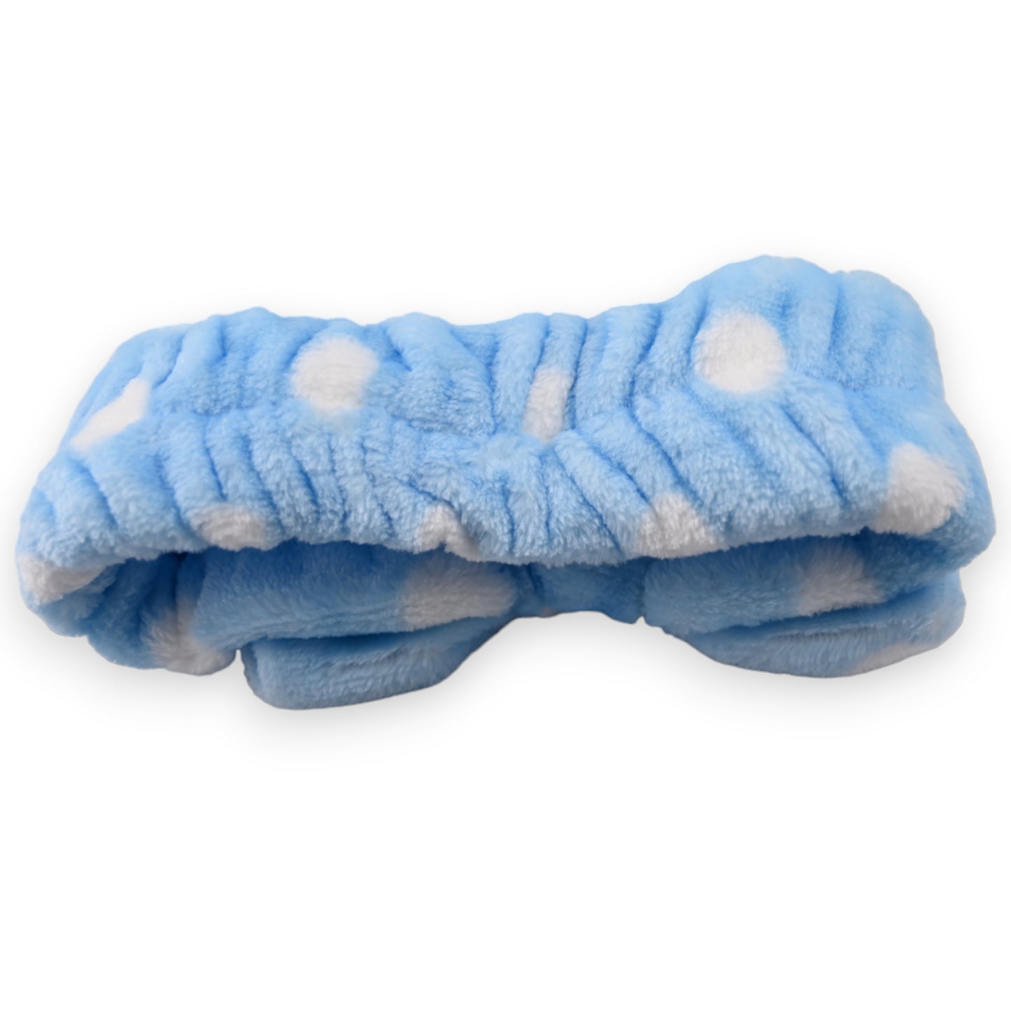 Bandeau à maquillage femme bleu ciel pois blanc