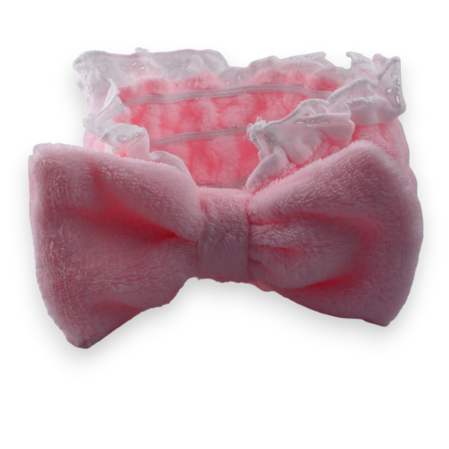Bandeau à maquillage femme rose broderie anglaise