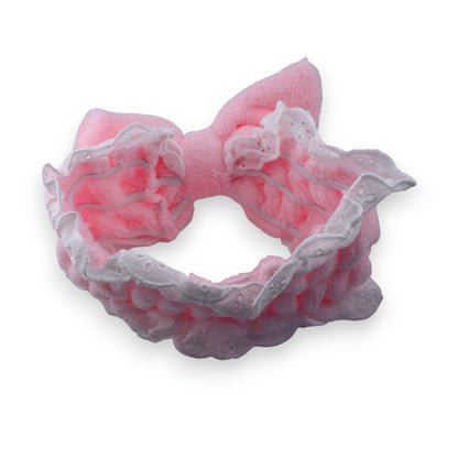 Bandeau à maquillage femme rose broderie anglaise