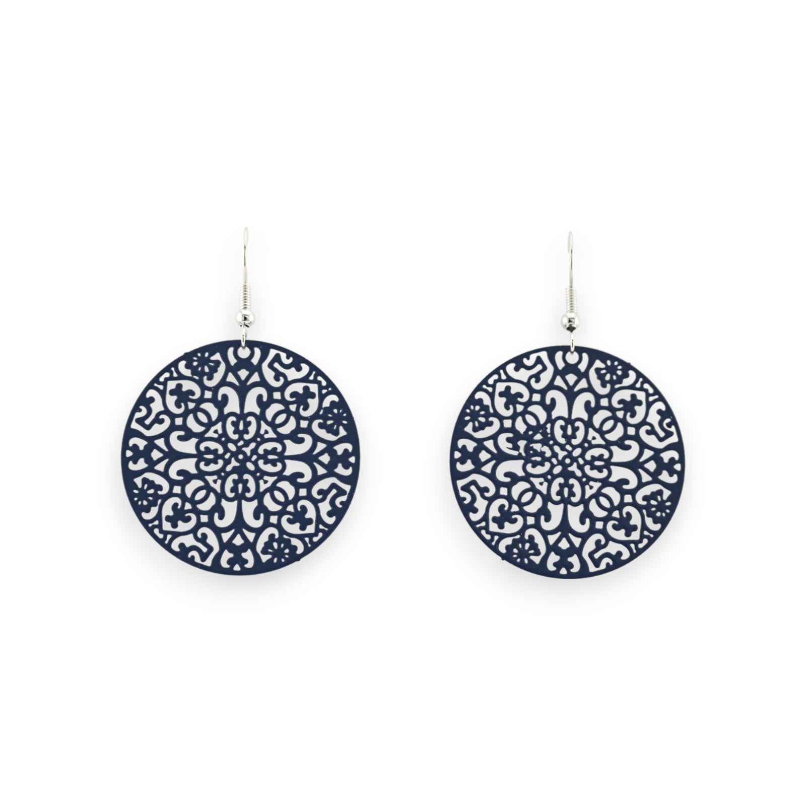 boucle d'oreille bleu foncé mat dentelle métal