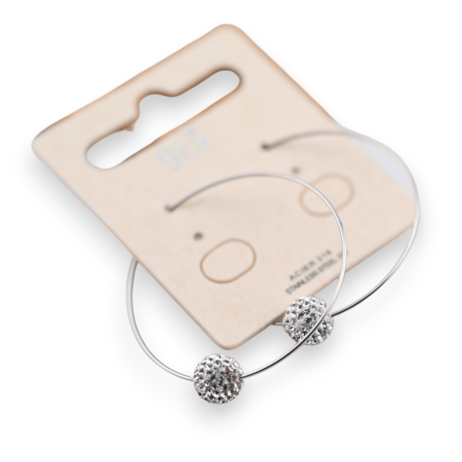 Boucle d'oreille créole acier argenté boule strass