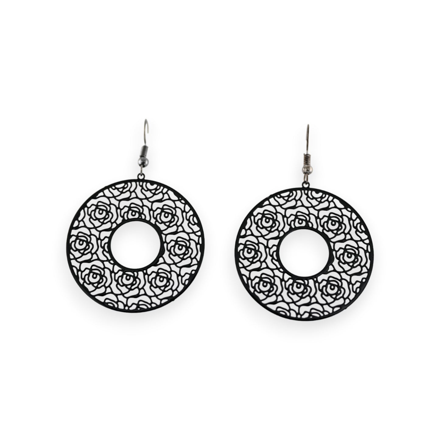 Boucle d'oreille dentelle métal noir ronde