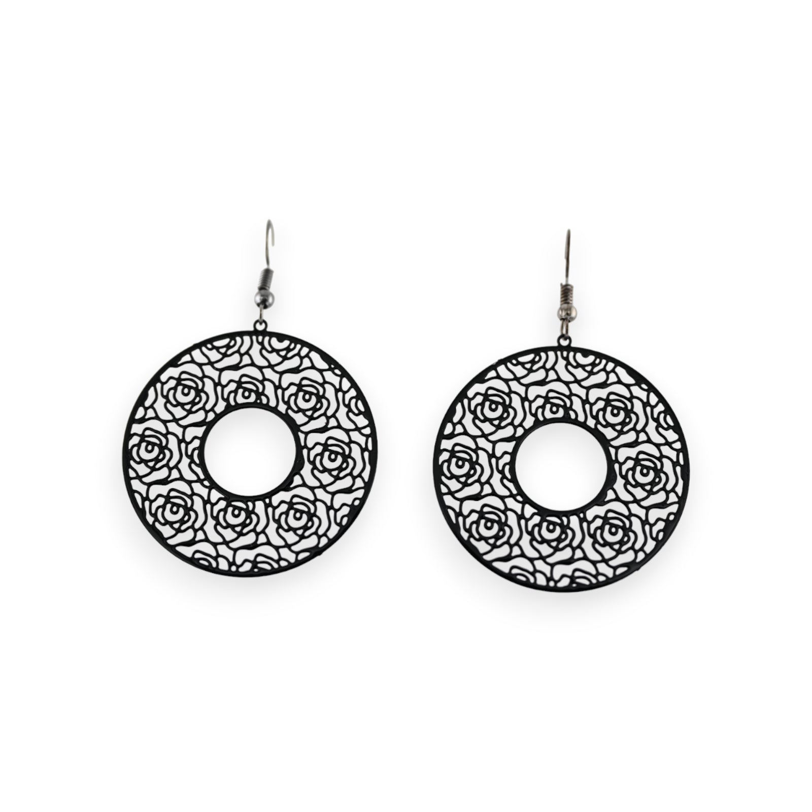 Boucle d'oreille dentelle métal noir ronde