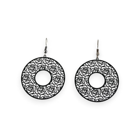 Boucle d'oreille dentelle métal noir ronde