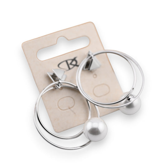 Boucle d'oreille double créole fantaisie argenté perle écru