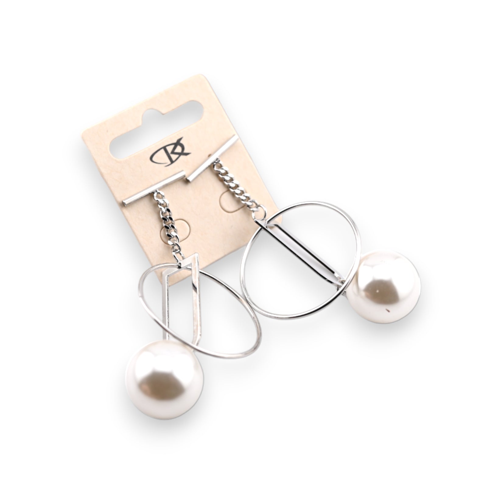 Boucle d'oreille fantaisie pendante grosse perle écru