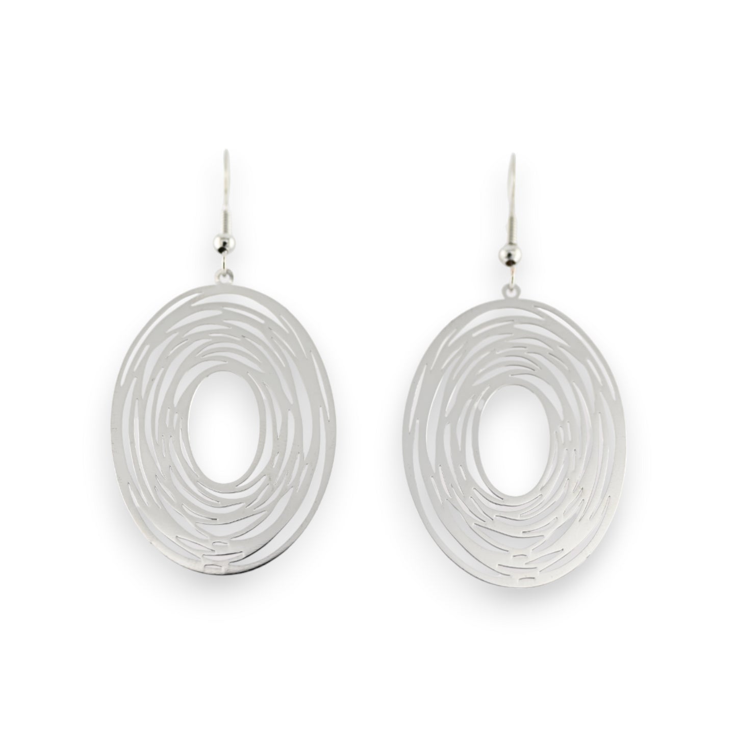 Boucle d'oreille fine ovale en métal effet dentelle