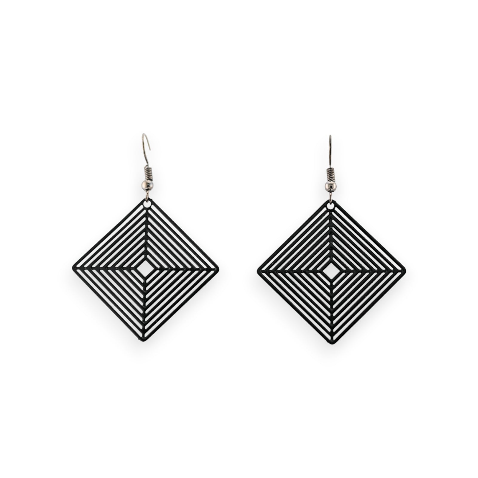 Boucle D'oreille noir Losange Effet Dentelle Métal