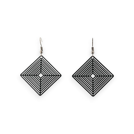 Boucle D'oreille noir Losange Effet Dentelle Métal